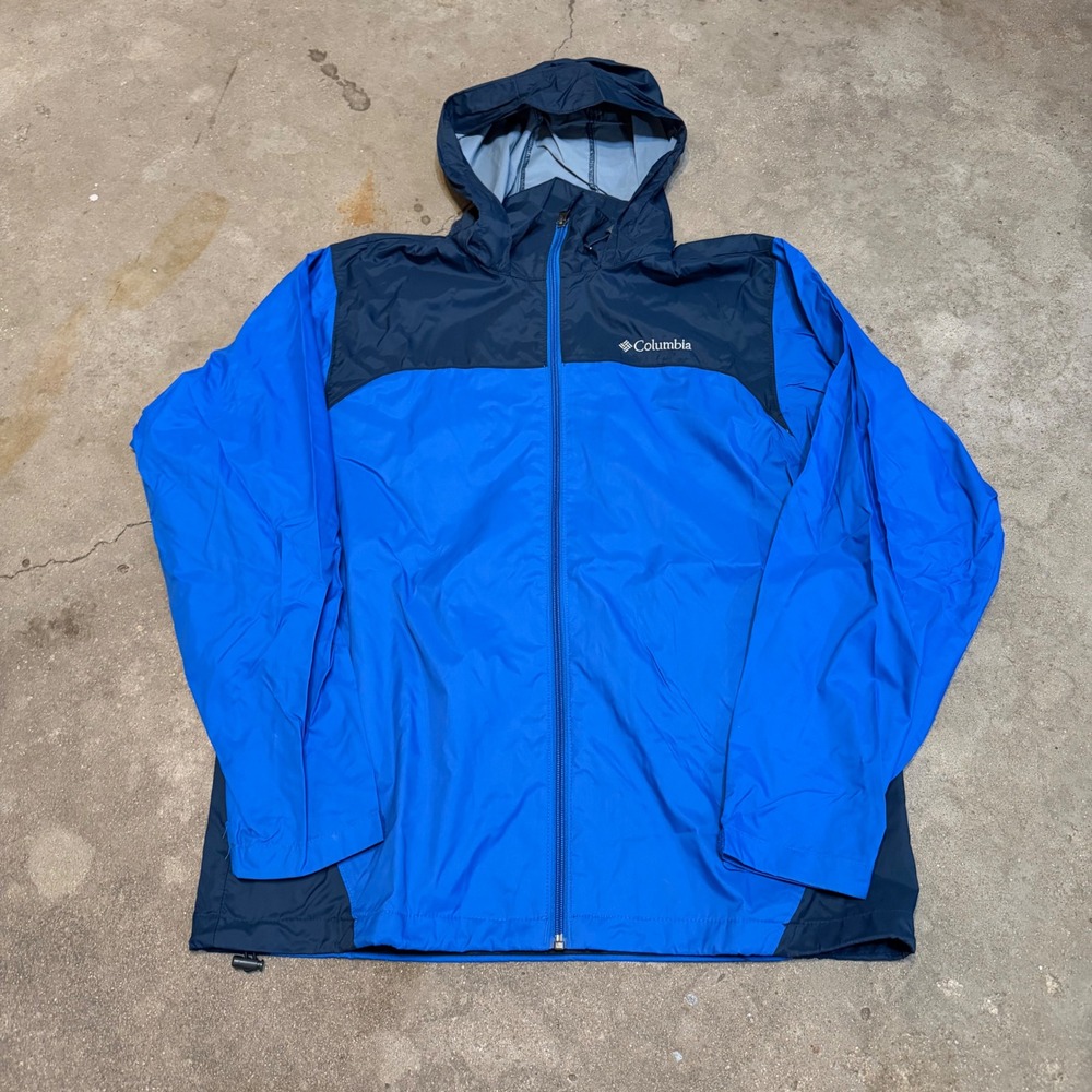 Columbia Rain Jacket Mens M Blue Two Tone Hooded Full Zip Windbreaker 1442361